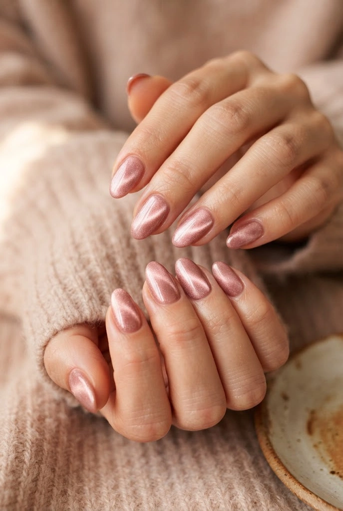 10. Rose Gold Velvet Nails