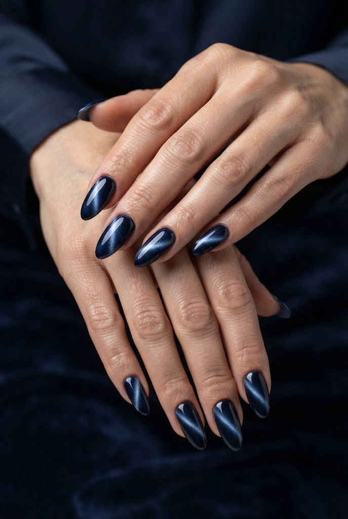11. Midnight Blue Cat-Eye Nails