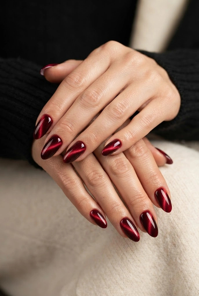 13. Ruby Red Velvet Nails