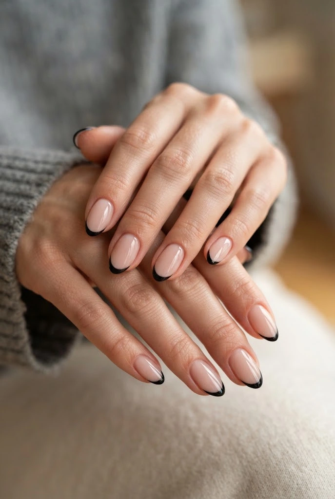 15. Tiny Black French Tips