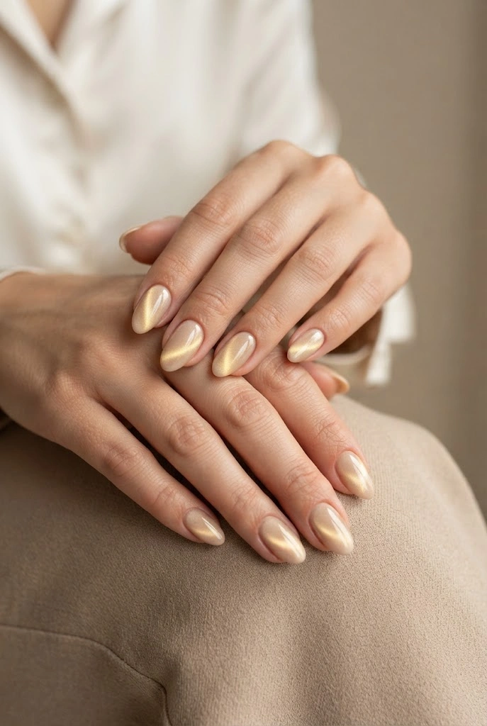 18. Champagne Cat-Eye Nails