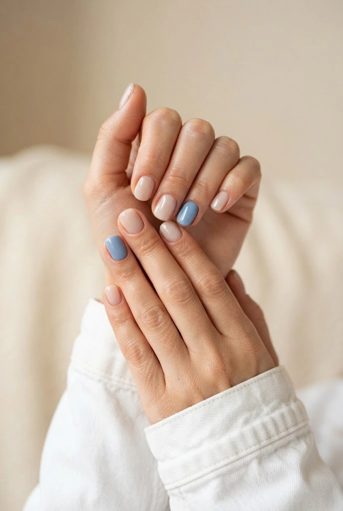 18. Soft Blue Accent Nails