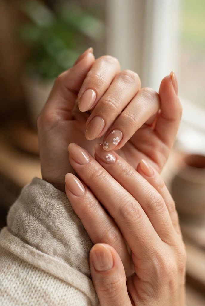 19. Subtle Floral Accent Nails