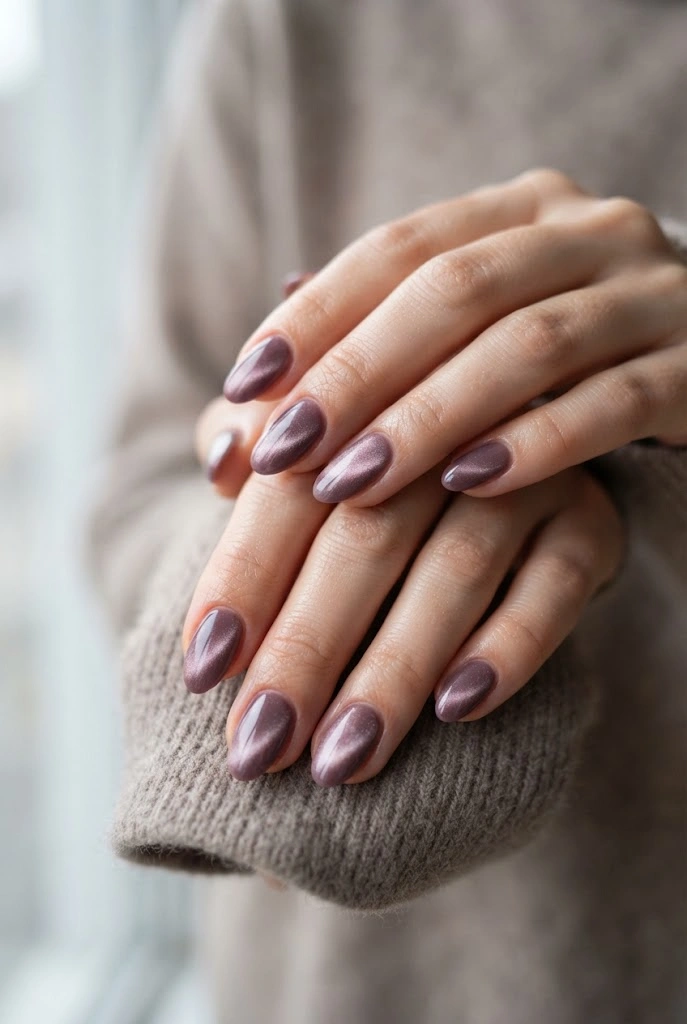 20. Mauve Velvet Cat-Eye Nails