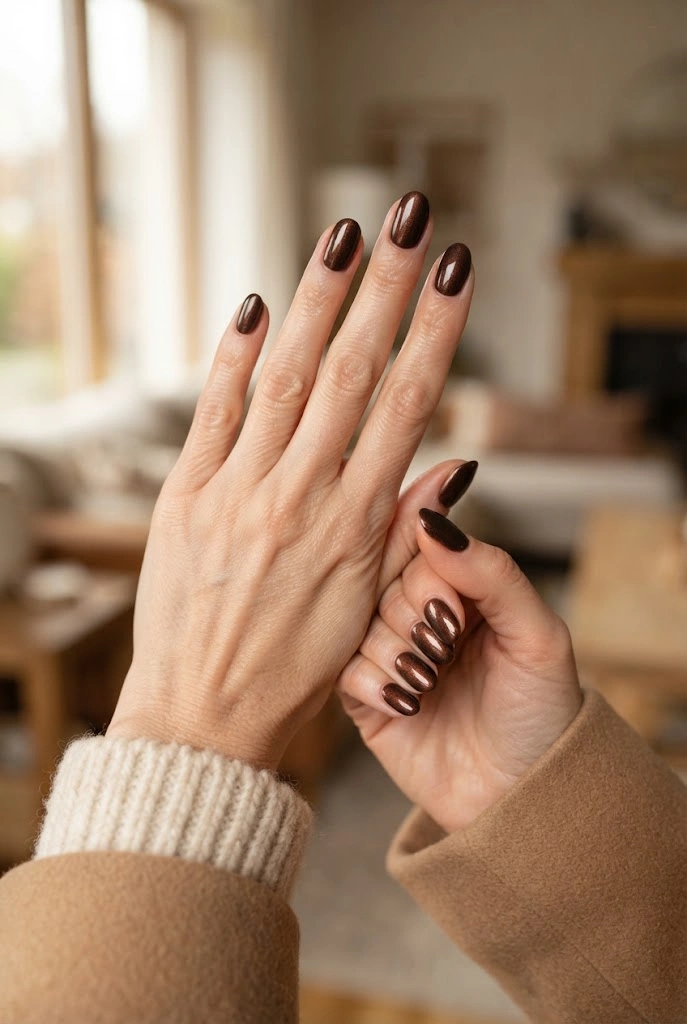 21. Dark Cocoa Shimmer Nails