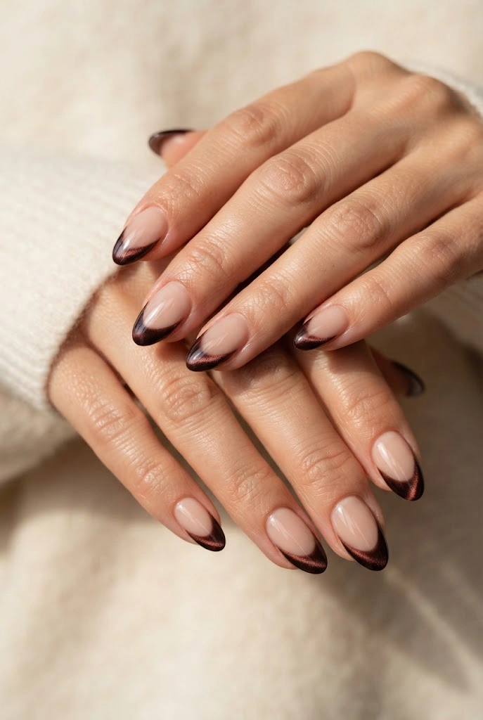 22. Velvet French Cat-Eye Nails