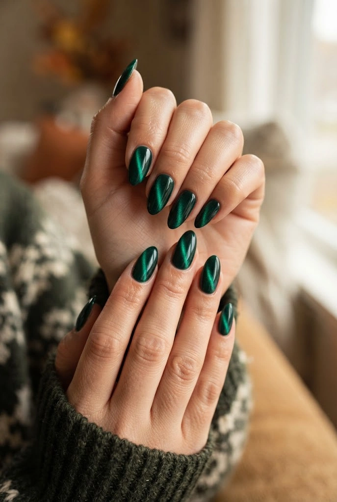 3. Emerald Green Velvet Nails