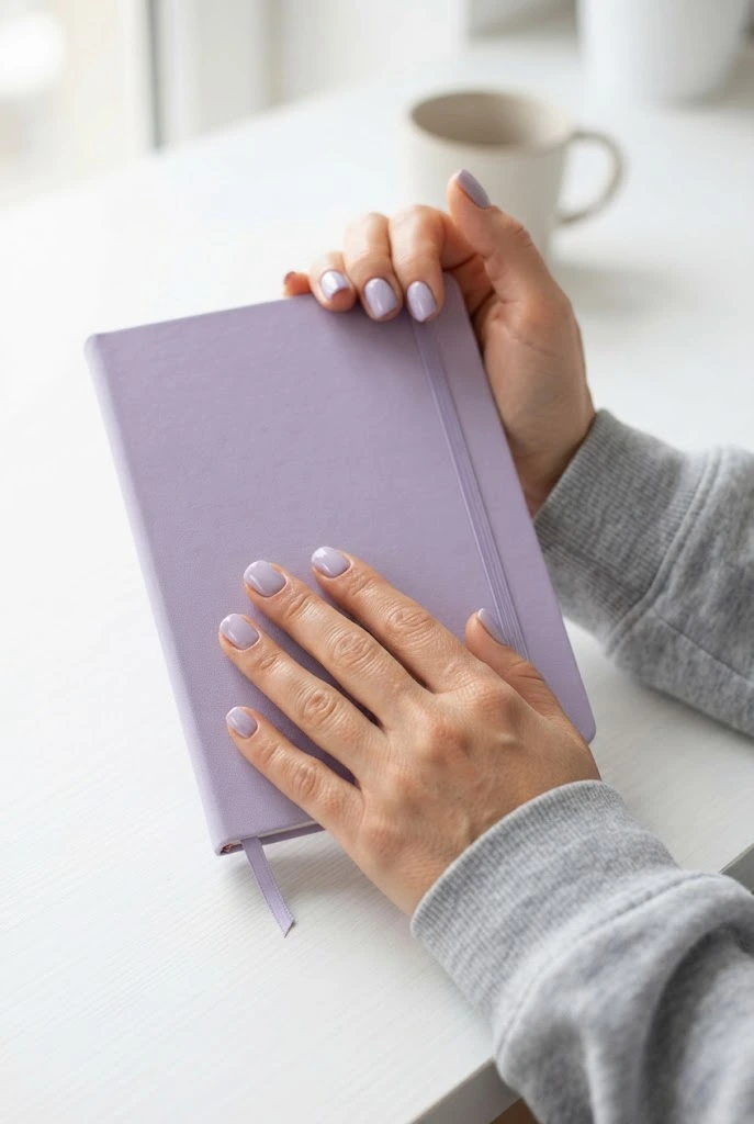 Short squoval nails painted a soft muted lavender pastel.