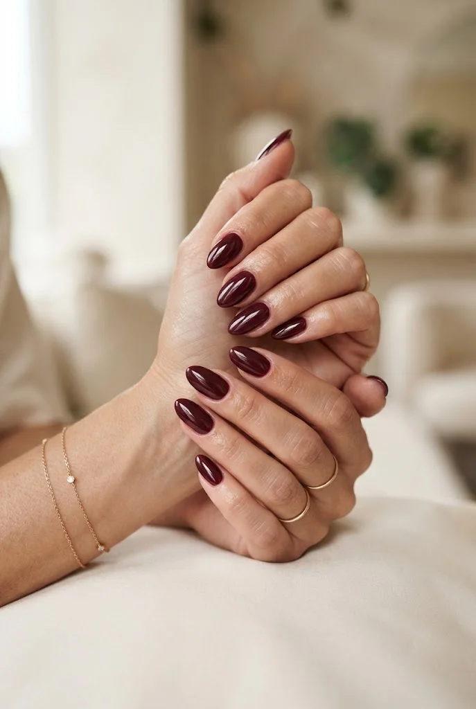 Classic Glossy Maroon Nails