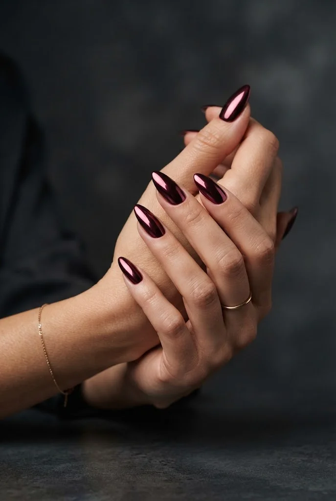 Maroon Chrome Nails