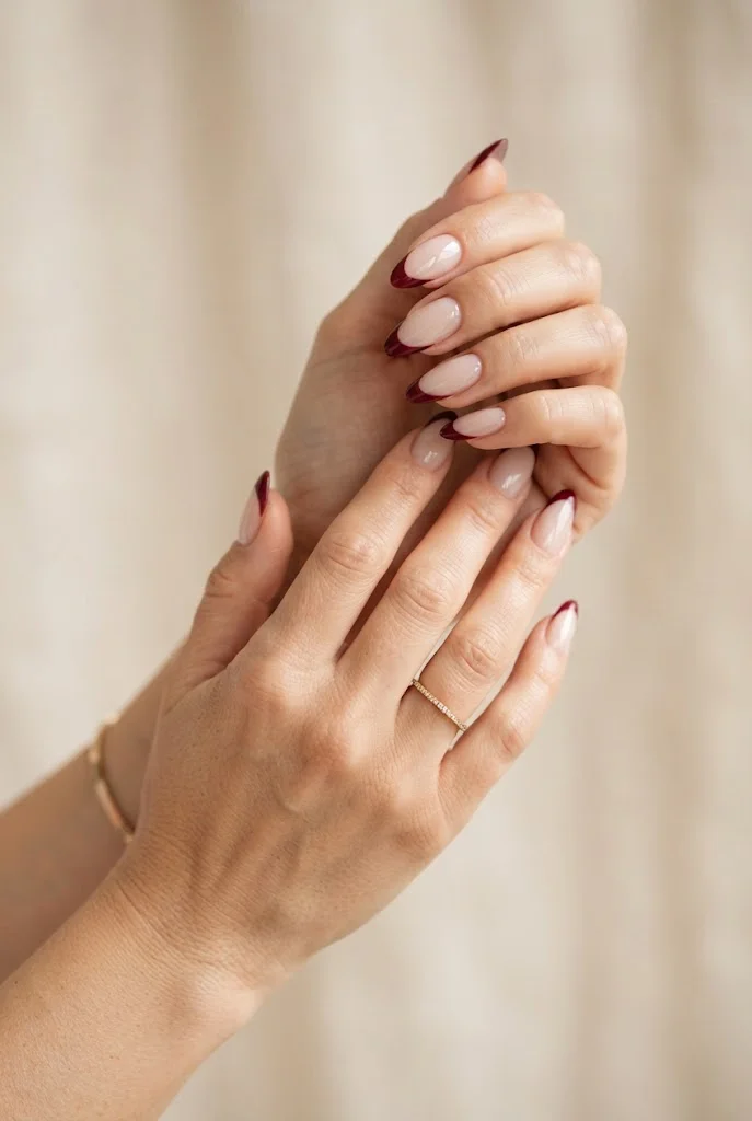 Maroon French Tip Nails