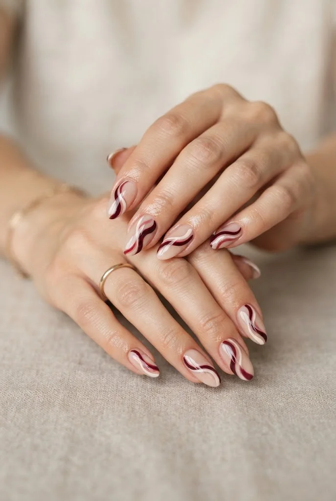 Maroon Swirl Nails