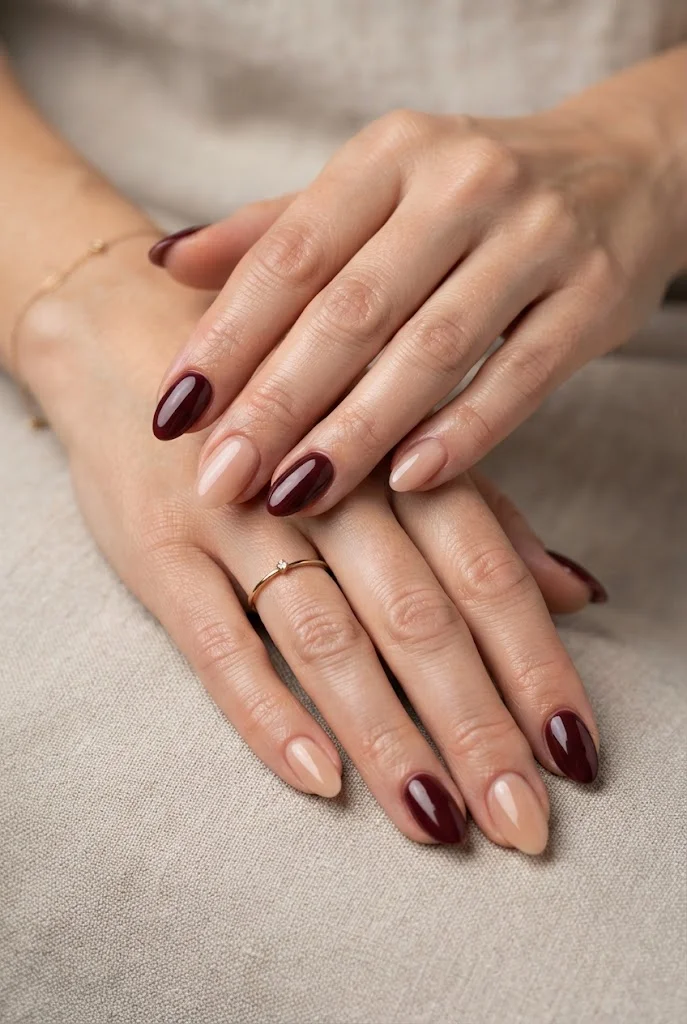 Maroon and Nude Nails